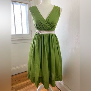 Banana Republic Green Sleeveless Midi Dress with Contrasting Waistband